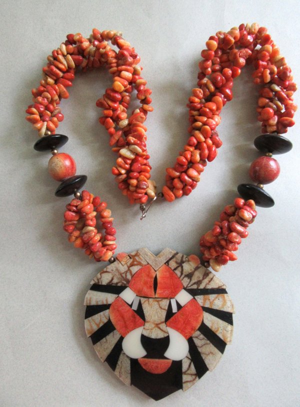Lee Sands Coral Lion Necklace Vintage Jewelry