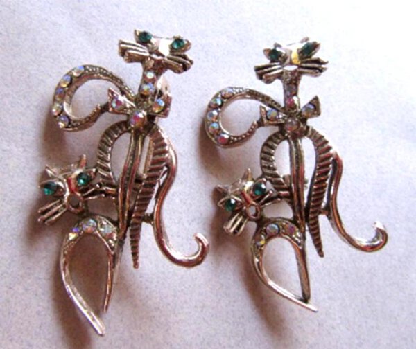 1950's Cats Rhinestone Scatter Pins Set Vintage Jewelry
