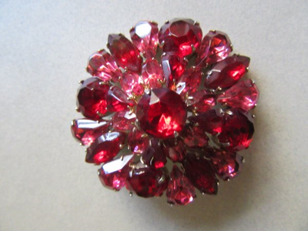  Red and Pink Rhinestone Pin Vintage Jewelry 