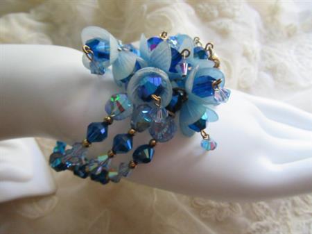 Vintage Hobe Wire Bracelet Blue Crystals RARE Unsigned Jewelry
