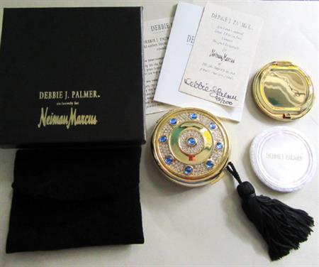 Vintage 1990's Debbie J. Palmer Rhinestone Compact Neiman Marcus 18k Dipped Gold COA Purse Women's Accessories Gift for Her