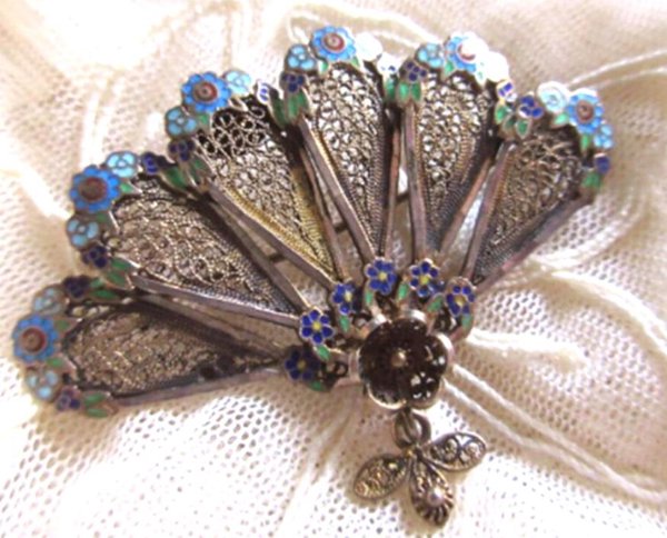 Vintage Sterling Fan Pin Signed Topazio Portugal Fine Jewelry