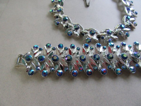 Vintage Blue Rhinestone Necklace Set 