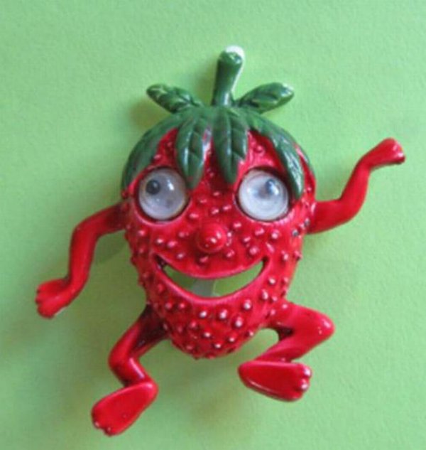 Vintage Anthropomorphic Strawberry Pin Google Eyes