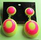 1980's Retro Mod 1960's STYLE Novelty Earrings Neon Op Art Clip On OVAL Earrings On Original Cards Color Choice Summer Costume Jewelry Barbie