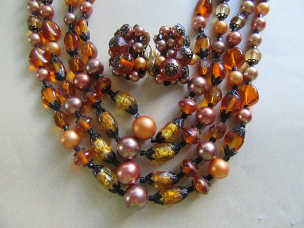 Art Glass Choker Necklace Set Japan Vintage Jewelry