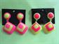 1980's Retro Mod STYLE Novelty Earrings Neon Op Art Clips On Original Cards Color Choice Summer Costume Jewelry 