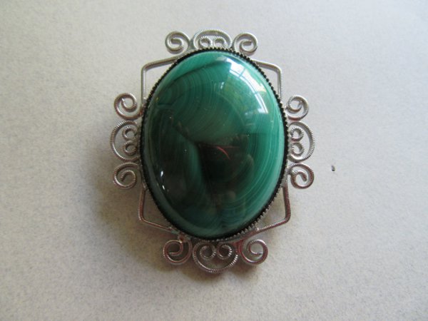 Genuine Malachite Pin Vintage Jewelry Gemstone