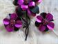 1960's Mod Flower Pin Set Magenta and Black Dahlia Brooch  Rhinestone Metal Clip on Earrings Set Vintage Costume Jewelry