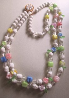 1950s Fruit Salad Flower Necklace Higbees Vintage Jewelry