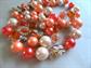 1950's Art Glass Necklace Multi Strand Orange Candy Foil Beads Japan 50's Accessories Vintage Costume Jewelry Peach Pearls