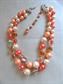 1950's Art Glass Necklace Multi Strand Orange Candy Foil Beads Japan 50's Accessories Vintage Costume Jewelry Peach Pearls