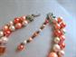 1950's Art Glass Necklace Multi Strand Orange Candy Foil Beads Japan 50's Accessories Vintage Costume Jewelry Peach Pearls