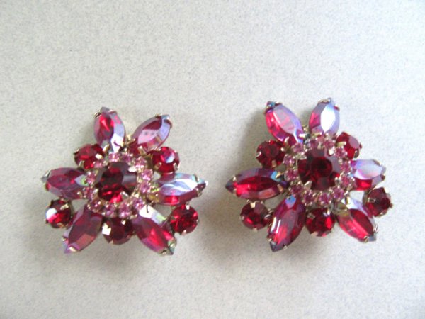  Rhinestone Earrings Red Pink Vintage Jewelry 