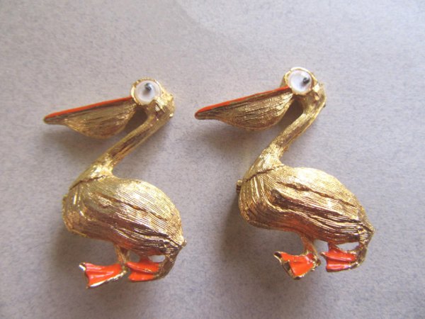 Vintage Anthropomorphic Pelican Pin Set  Google Eyes 