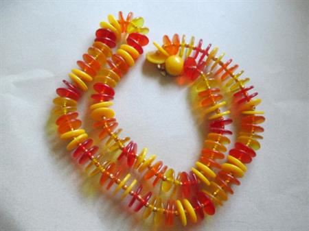 Mod 1960s Lucite Necklace Funky Orange Yellow Disc Beads Hong Kong Vintage Costume Jewelry