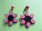 1960's Mod Earrings Pink and Black Wood Daisies Clip Ons 60's Party Accessories Vintage Costume Jewelry Hippie