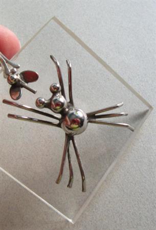 Mod Artisan Spider and Fly Plexiglass Pndant Vintage Jewelry