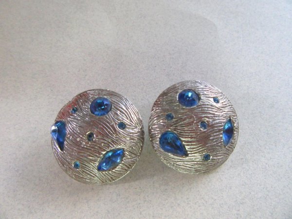 Vintage Blue Rhinestone Earrings 1950s Jewelry