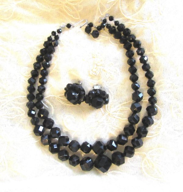 1950's Western Germany Black Lucite Necklace Set Never Worn Vintage Jewelry
