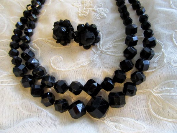 1950's Western Germany Black Lucite Necklace Set Never Worn Vintage Jewelry