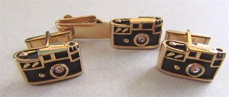 Swank Camera Cufflinks Tie Bar Men's Vintage Jewelry 