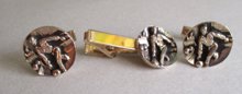 Bowling Tie Bar Cufflinks Set Vintage 1950's 