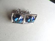1970's Blue Rivoli Crystal Wrap Cufflinks Mens Jewelry 