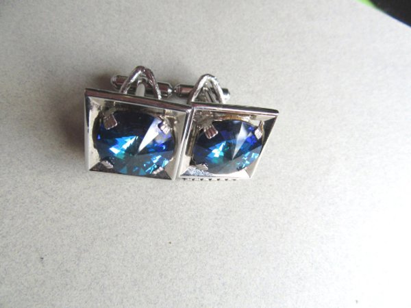 1970's Blue Rivoli Crystal Wrap Cufflinks Mens Jewelry 