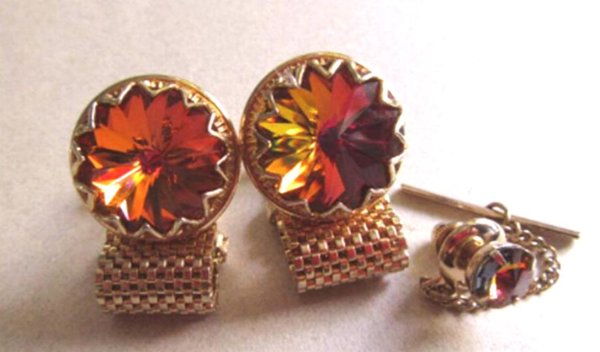 Vintage Rivoli Crystal Wrap Cufflinks Set Men's Jewelry