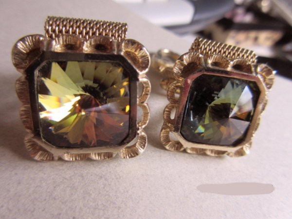 1970's Rivoli Crystal Wrap Cufflinks Mens Vintage Jewelry 