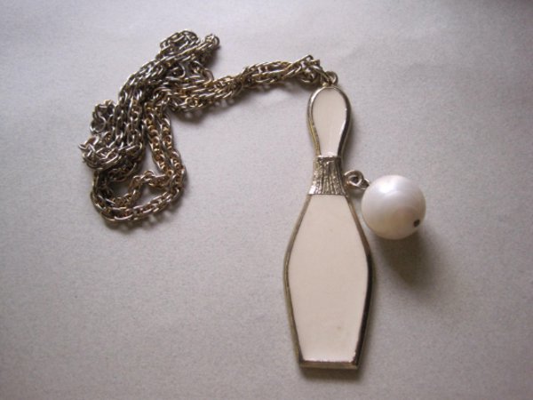 Bowling Pin and Ball Necklace 1950's Signed Vintage Jewelry