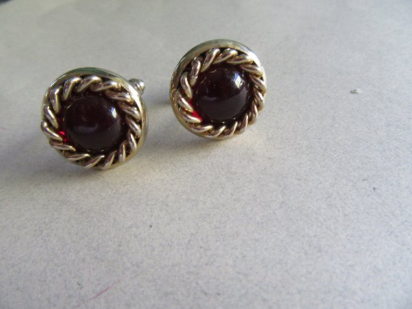 Vintage Red Glass Cufflinks 1950's Mens Jewelry 