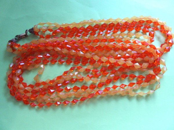 Mod 1960's Orange Yellow Necklace Long Beads Vintage  Jewelry 