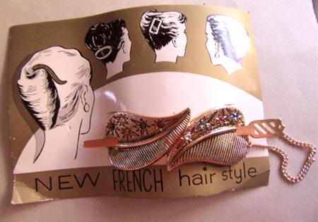 Eloxal Rhinestone Hair Barrette Original Card Never Worn Mid Century MCM Old Stock Accessories For Her