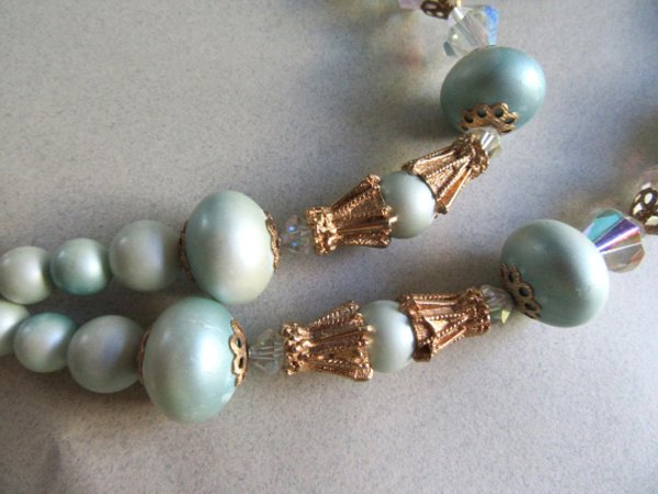Blue Crystal Tassel Necklace Set Vintage Jewelry 