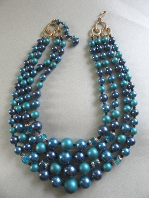 1950's Blue Necklace Crystals Vintage Jewelry