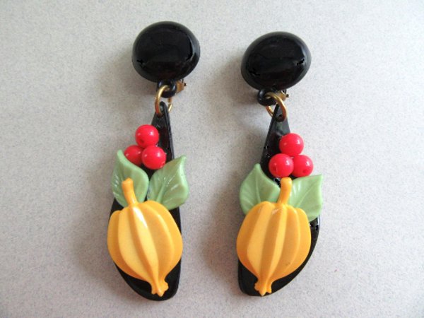 Western Germany Lucite Fruit Earrings Never Worn