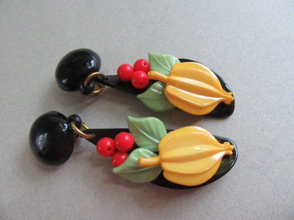 Western Germany Lucite Fruit Earrings Never Worn