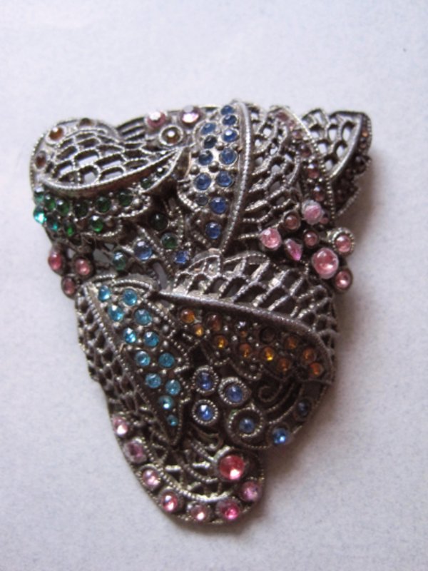 Vintage Rhinestone Dress Clip Multi Color 