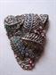 Rhinestone Dress Clip Multi Color Stones Pot Metal Leaves Brooch Pin Vintage Costume Jewelry