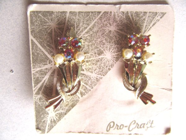 1950's Pink Rhinestone Earrings Pro-Craft Vintage Jewelry 