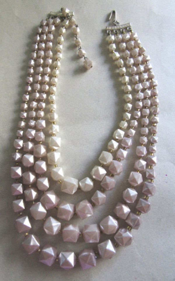 1950's Multi Strand Necklace Hong Kong Pale Lilac Cream 