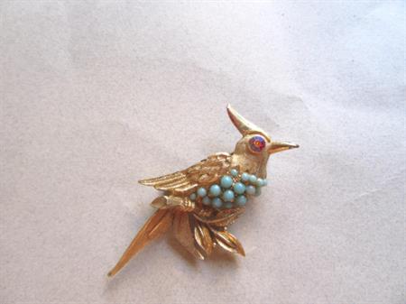 Bird Pin Brooch Vintage H. Pomerantz Co. Tropical Cockatoo 1960's Signed Costume Jewelry Figural Birding