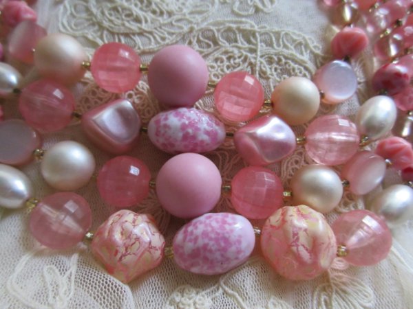 1950s Pink Glass Necklace Japan Vintage Jewelry