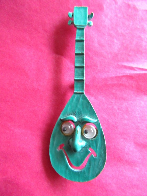 Vintage Anthropomorphic Mandolin Pin Google Eyes Signed JJ 