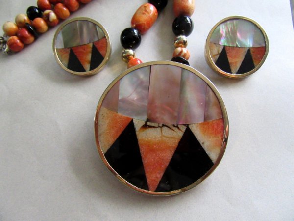 1980's Karla Jordan Signed Coral Necklace Set Vintage Jewelry