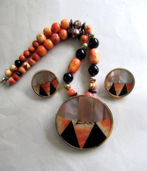 1980's Karla Jordan Signed Coral Necklace Set Vintage Jewelry