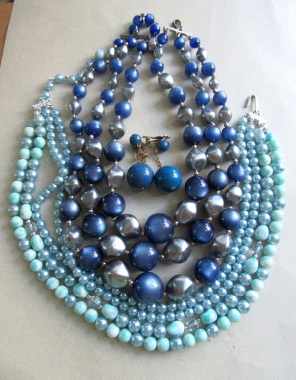 Vintage Blue Jewelry  Lot Bonus Earrings Japan