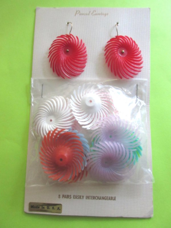 1960's Mod Earrings Interchangeable Multi Color 7 Pairs Vintage Jewelry 